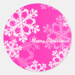 Frohe Weihnachten Moderne rosa Schneeflocken Muste Runder Aufkleber
