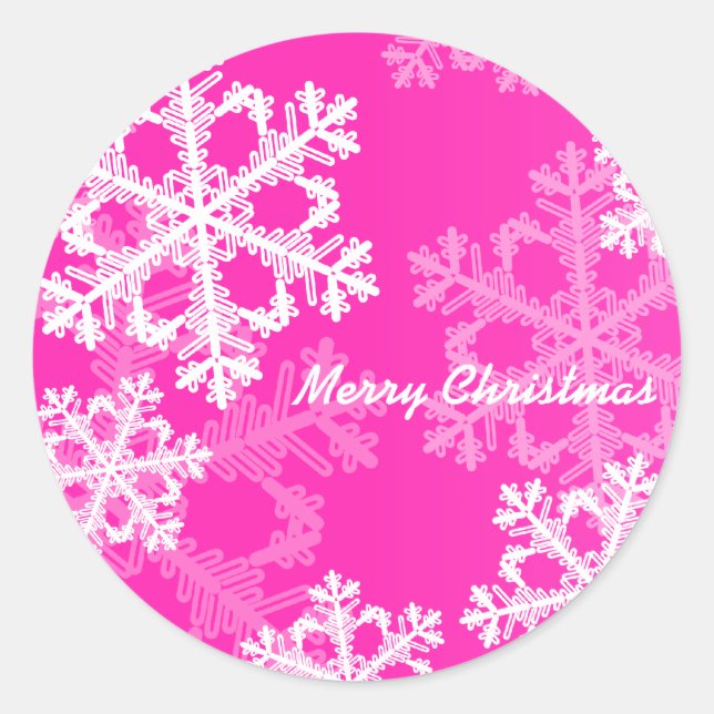 Frohe Weihnachten Moderne rosa Schneeflocken Muste Runder Aufkleber (Vorderseite)
