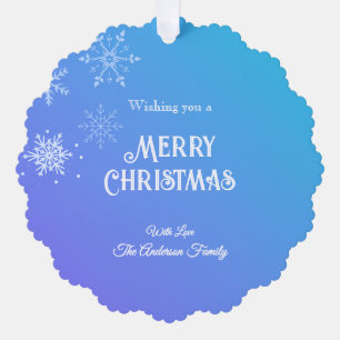 Frohe Weihnachten Moderne Schneeflocke Lila Blau Ornament Karte