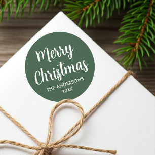 Frohe Weihnachten Moderne Script Individuelle Name Runder Aufkleber