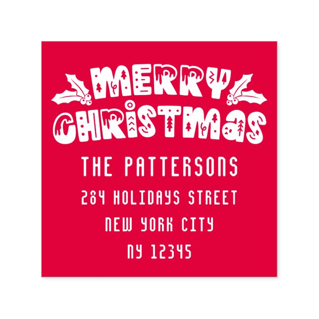 Frohe Weihnachten Moderne Script Name Rücksendeadr Permastempel (Design)