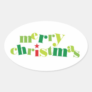 frohe Weihnachten moderne Typografie Ovaler Aufkleber