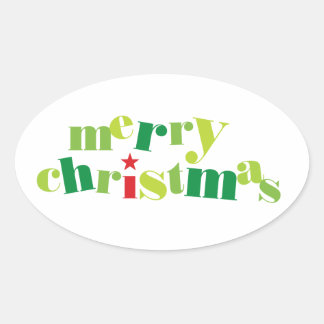 frohe Weihnachten moderne Typografie Ovaler Aufkleber