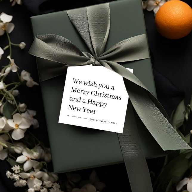 Frohe Weihnachten, moderne Weihnachtsgeschenk-Tag Geschenkanhänger (Modern Merry Christmas Black and White Typography Holiday Gift Tags.)