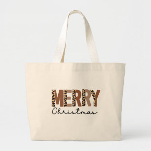 "Frohe Weihnachten" Moderner Farbblock Leopard Boh Jumbo Stoffbeutel