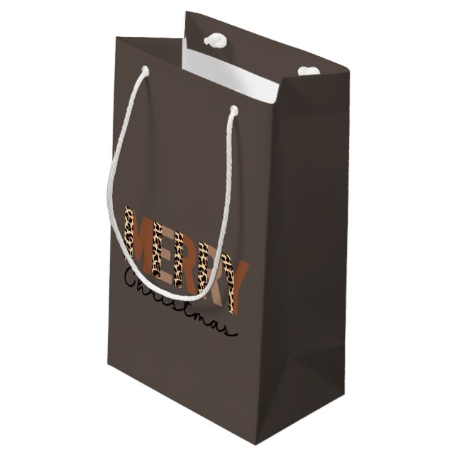 "Frohe Weihnachten" Moderner Farbblock Leopard Boh Kleine Geschenktüte (Rückseite Schrägansicht)
