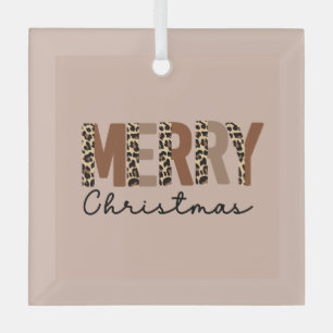 "Frohe Weihnachten" Moderner Farbblock Leopard Boh Ornament Aus Glas