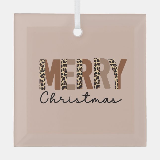 "Frohe Weihnachten" Moderner Farbblock Leopard Boh Ornament Aus Glas (Vorderseite)