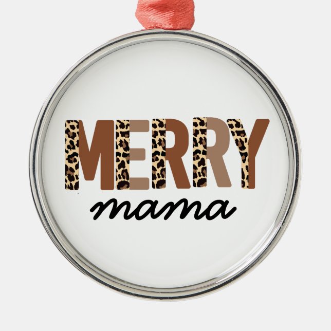 "Frohe Weihnachten" Moderner Farbblock Leopard Boh Ornament Aus Metall (Vorne)