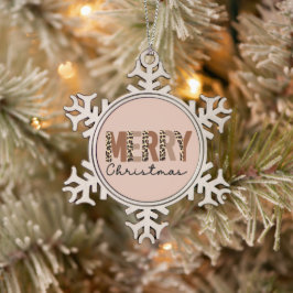 "Frohe Weihnachten" Moderner Farbblock Leopard Boh Schneeflocken Zinn-Ornament