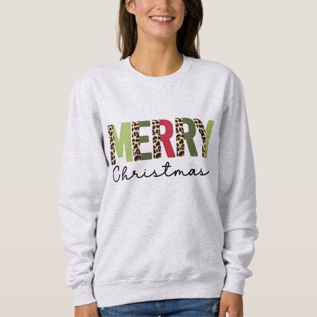 "Frohe Weihnachten" Moderner, farblich blockierter Sweatshirt (Vorderseite)