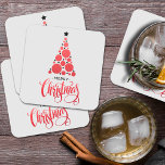 Frohe Weihnachten Moderner Roter Tree Urlaub Rechteckiger Pappuntersetzer<br><div class="desc">Weihnachtsbaum mit roten Bälle und schwarzen Sternen und die Gruß MERRY CHRISTMAS werden auf einem hellgrauen Hintergrund präsentiert ist Features auf diesen schweren Untersetzer. PASSENDE Artikel in unserer Sammlung.</div>