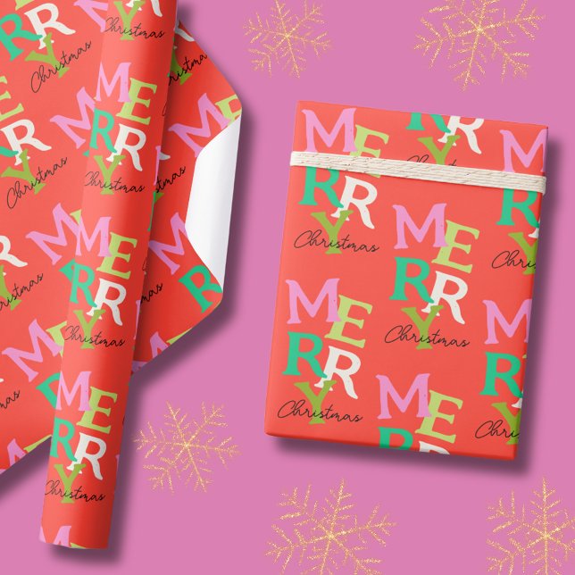 Frohe Weihnachten Moderner Urlaub Geschenkpapier (Modern Merry Christmas Wrapping Paper with typography )