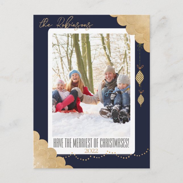 Frohe Weihnachten | Modernes blaues Foto Dunkelbla (Vorderseite)
