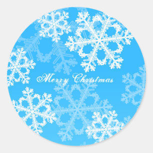 Frohe Weihnachten Modernes Blaues Schneeflockenmus Runder Aufkleber