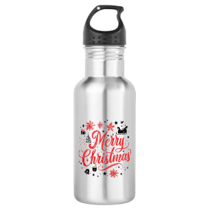 Frohe Weihnachten Modernes Design   Rot und Weiß Edelstahlflasche