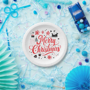 Frohe Weihnachten Modernes Design Rot und Weiß Pappteller