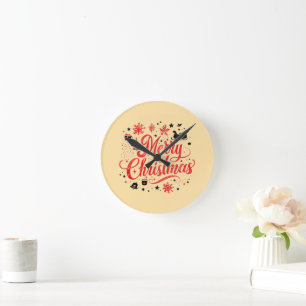 Frohe Weihnachten Modernes Design   Rot und Weiß Runde Wanduhr