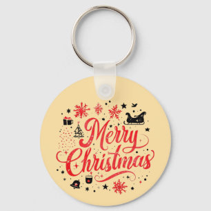 Frohe Weihnachten Modernes Design Rot und Weiß Schlüsselanhänger