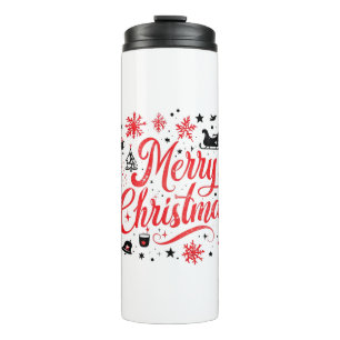 Frohe Weihnachten Modernes Design Rot und Weiß Thermosbecher