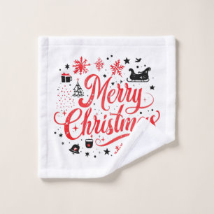 Frohe Weihnachten Modernes Design   Rot und Weiß Waschlappen