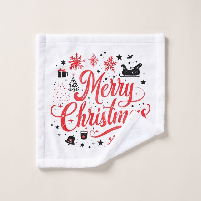 Frohe Weihnachten Modernes Design | Rot und Weiß Waschlappen (Waschlappen)