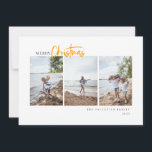 Frohe Weihnachten Modernes Drehbuch Minimalistisch<br><div class="desc">Frohe Weihnachten,  modernes minimalistisches Typografie-Design,  3 senkrechte zentrierte Fotos,  Weihnachtskarte. Features,  modernes gelbes Skript "Weihnachten" und die Koordinierung der soliden gelben Farbunterlage. Textzeilen für Ihren Namen und das Jahr.</div>