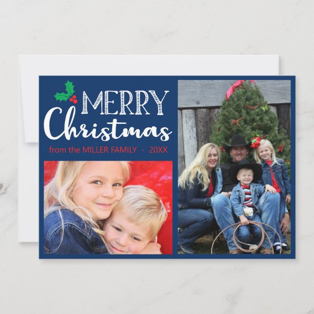 Frohe Weihnachten Modernes Foto Blue Red Green (Vorderseite)