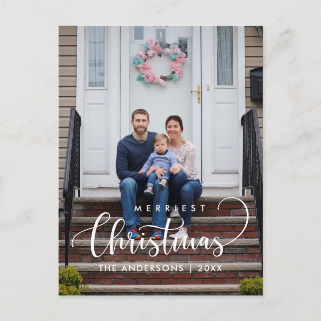 Frohe Weihnachten Modernes Minimalistisches Foto Postkarte (Vorderseite)