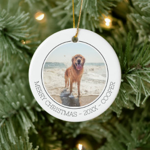 Frohe Weihnachten Modernes Niedliches Dog Pet Foto Keramik Ornament