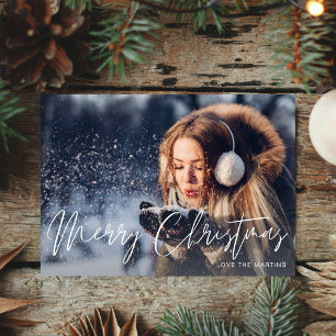 Frohe Weihnachten Modernes Script Foto 2 Karte