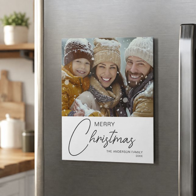 Frohe Weihnachten Modernes Script Foto Magnetkarte (Merry Christmas Modern Script Photo Magnetic Card)