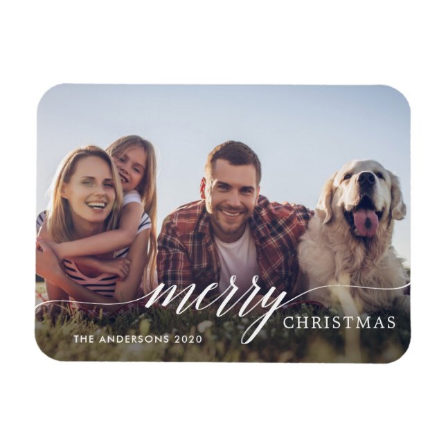Frohe Weihnachten Modernes Script Holiday Foto Magnet (Horizontal)