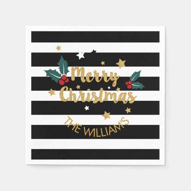 Frohe Weihnachten Modernes Textdesign Gold Glitzer Serviette (Vorderseite)