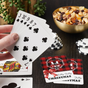 Frohe Weihnachten Monogramm Kranz Buffalo Kariert Spielkarten