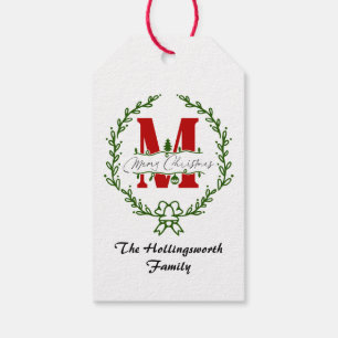 Frohe Weihnachten Monogramm Kranz Geschenkkarte Geschenkanhänger