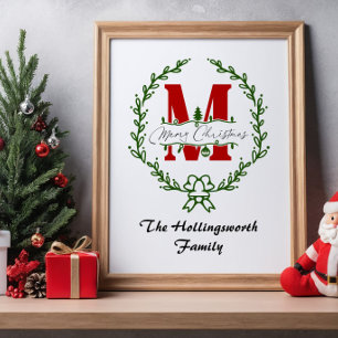 Frohe Weihnachten Monogramm Kranz Personalisieren Poster
