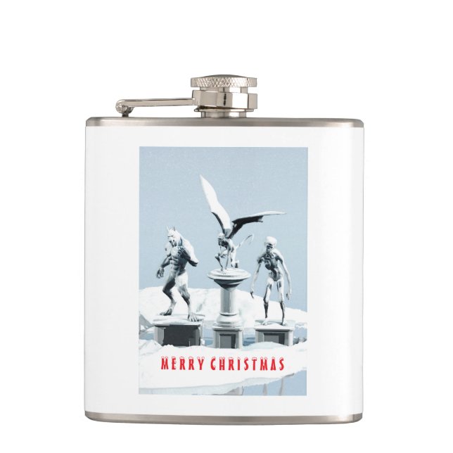 Frohe Weihnachten. Monster-Eisskulpturen Flachmann (Vorderseite)