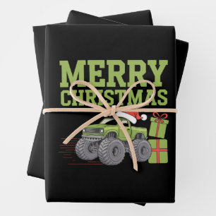 Frohe Weihnachten Monster Truck Kleinkind Jungen X Geschenkpapier Set
