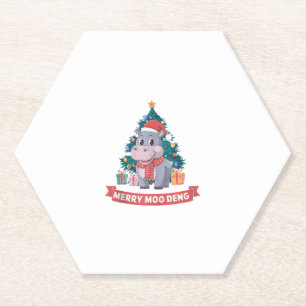 Frohe Weihnachten Moo Deng Weihnachts Baby Hippo T Untersetzer