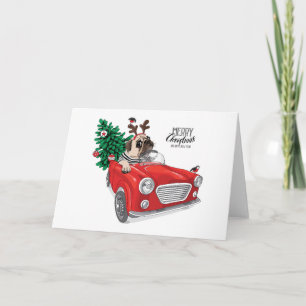 Frohe Weihnachten   Mops Vintage Car Karte
