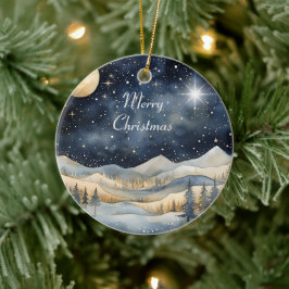 Frohe Weihnachten Mountain Sky Star Familienname Keramik Ornament