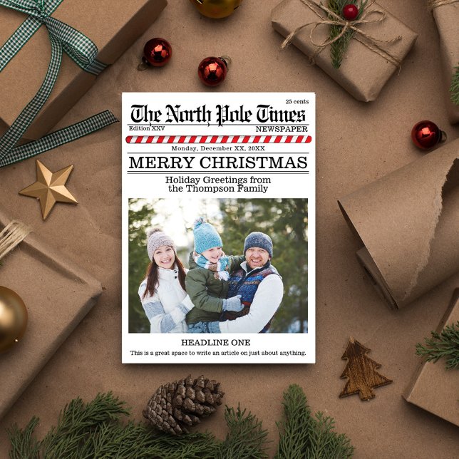 Frohe Weihnachten Multi Foto Fun North Pole News (Christmas whimsical cute photo card with a fun Newspaper Style.)