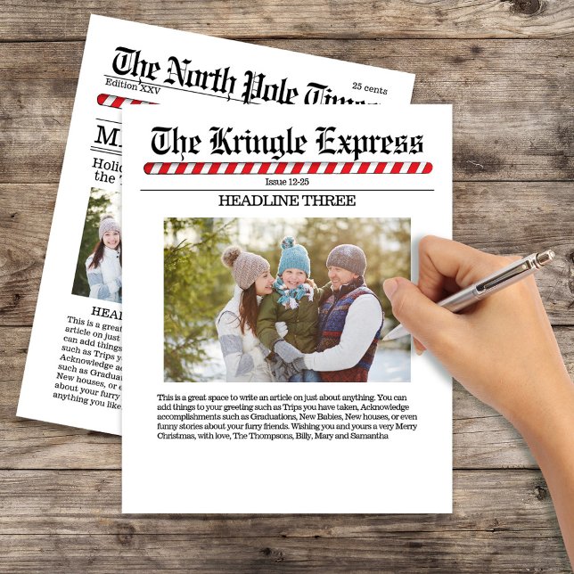 Frohe Weihnachten Multi Foto Fun North Pole News Flyer (Christmas holiday newspaper print photo 4.5" x 5.6" paper sheet. )