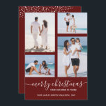 Frohe Weihnachten Multi Foto Maroon<br><div class="desc">Laden Sie Ihre Lieblings-4-Fotos auf diese Weihnachtsfotokarte hoch, die Ihren Gruß in schicken Schriften auf einem maroon Hintergrund (oder einer beliebigen Farbe) zeigt. Wählen Sie Matte für schwerstes Papier und High Definition für beste Foto-Qualität. MEHR FARBEN für Sie in unserem Geschäft.</div>