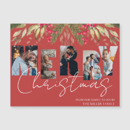Frohe Weihnachten Multi Foto Red Holiday Card Magnetkarte