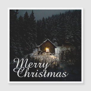 Frohe Weihnachten Mystische Hütte Tiefer Wald Magnetkarte