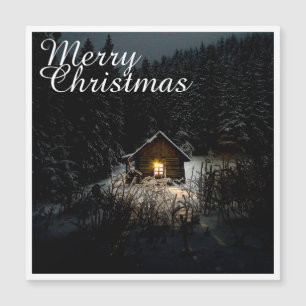 Frohe Weihnachten Mystische Hütte Tiefer Wald Magnetkarte