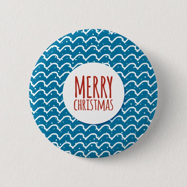 Frohe Weihnachten Nahtlose Muster blaue Textur Button (Vorderseite)