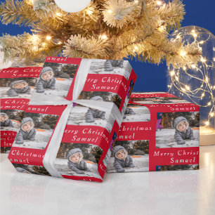 Frohe Weihnachten Name Rot Weiß Fotocollage Geschenkpapier